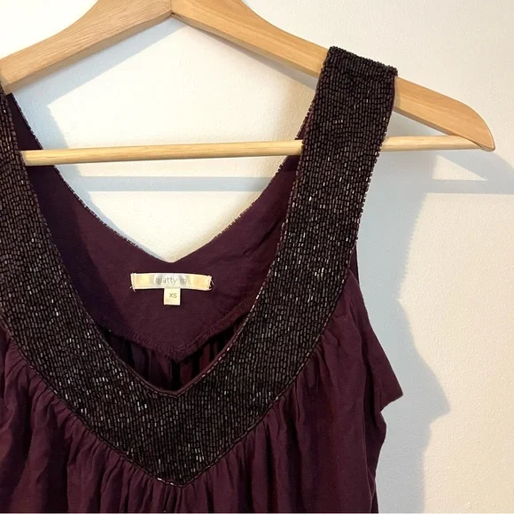 MATTY M. Royal Purple Beaded V-Neck Tank (XS) - Picture 1 of 7
